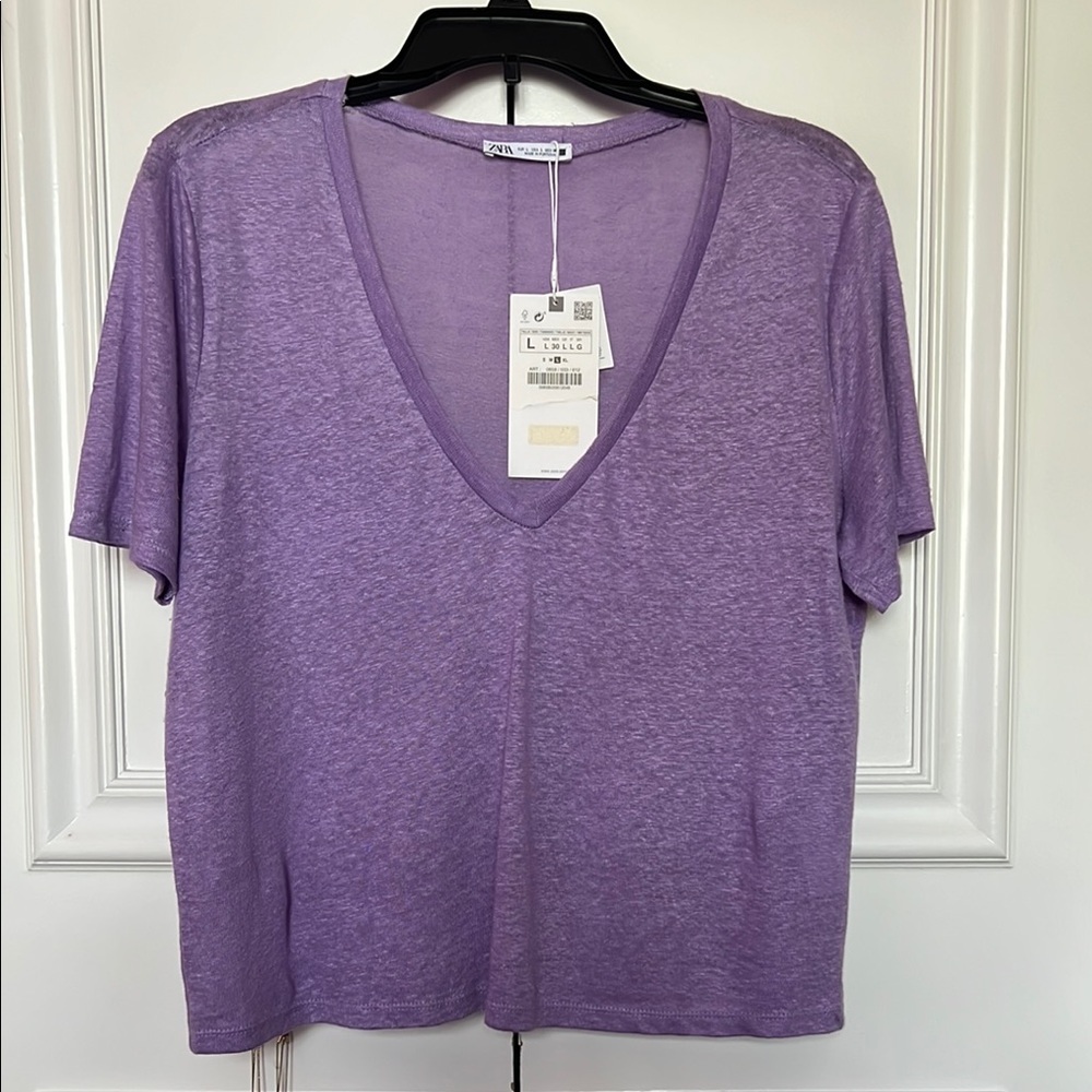 Zara Lavender V-Neck Short Sleeve Tee